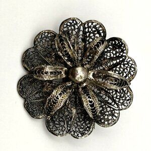 Vintage David Portugal Filigree Flower Brooch Handmade Floral Pin 1.75in